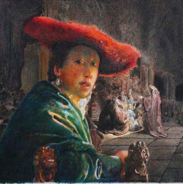 prep studyof Vermeersyoung womanwith a red hat and Rembrandts presentation of Jesus in the Temple 1